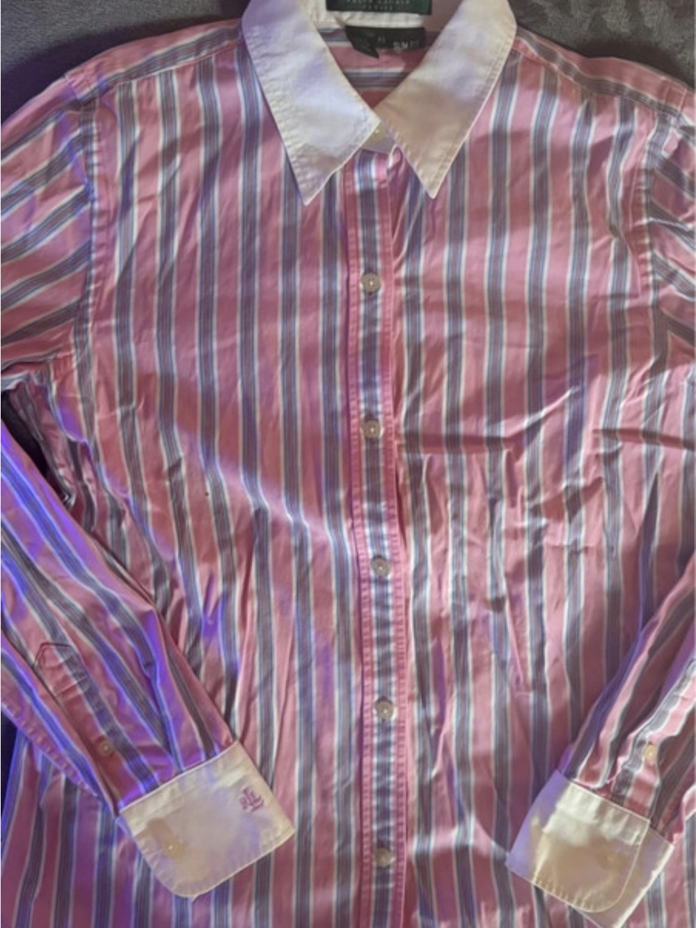 Lauren Ralph Lauren Pink and White Striped Button-Down Shirt